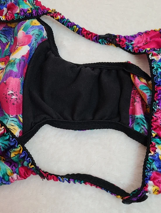 Vintage Silky Satin Vivid Colorful Floral Print String Bikini Panty Size Lg - Picture 4 of 5